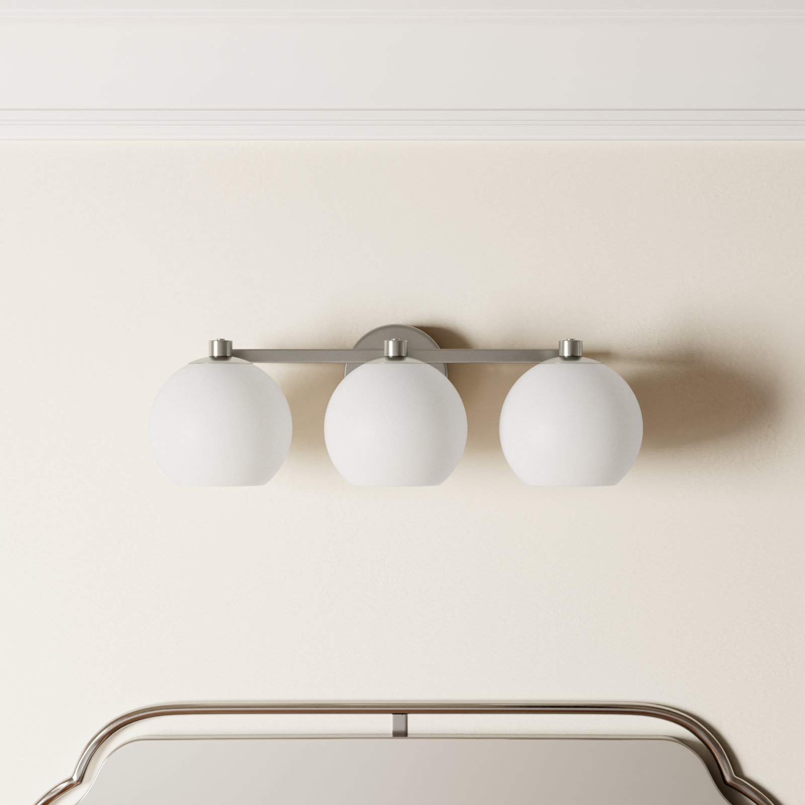 Ansley 3 Light Frosted Dimmable Vanity Light, Brushed Nickel