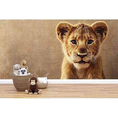 Portrait d'un lionceau - Art mural gros plan sur un lion lion réaliste, décor de crèche de safari dans la jungle, chat sauvage