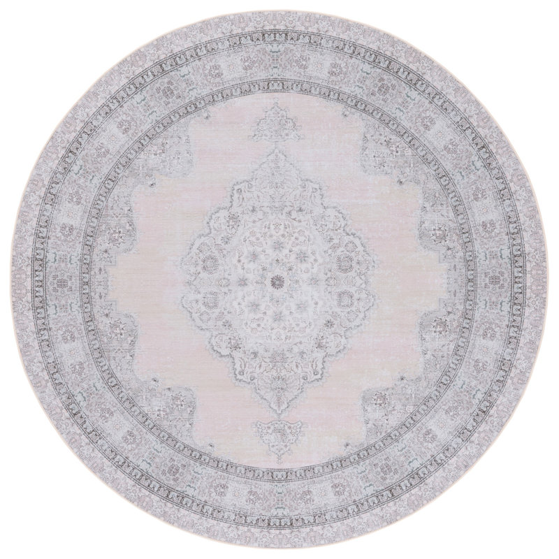 Alma Oriental Beige/Light Green Area Rug, Round 6'