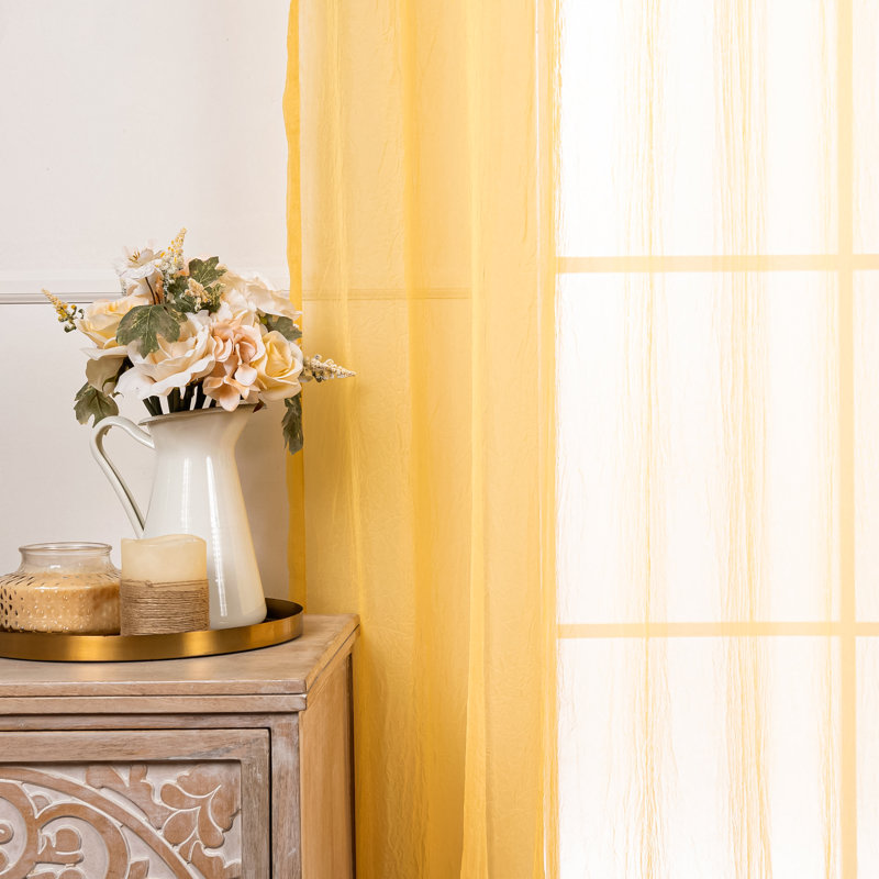 Maaike Crushed Voile Sheer Grommet Curtain, 52" W x 84" L, Yellow