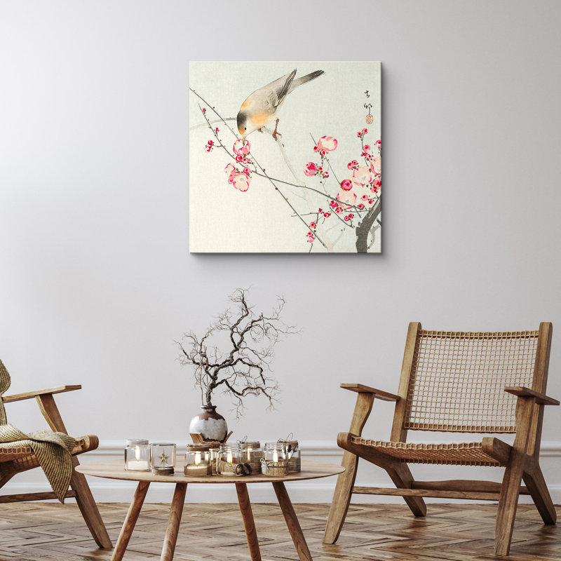 Oiseau fleur de prunier, images d'oiseaux floraux, impression sur toile encadrée, H 24 po x l 24 po x P 1,5 po, Toile tendue