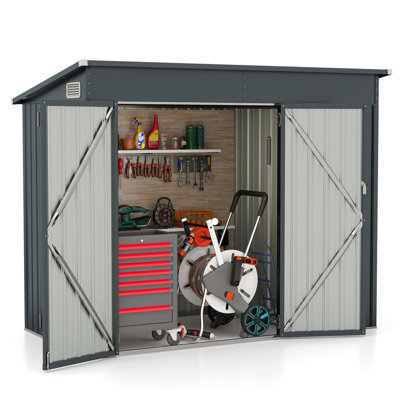235 X 117 X 185Cm Outdoor Storage Shed Garden Tool House W/2 Doors-Grey