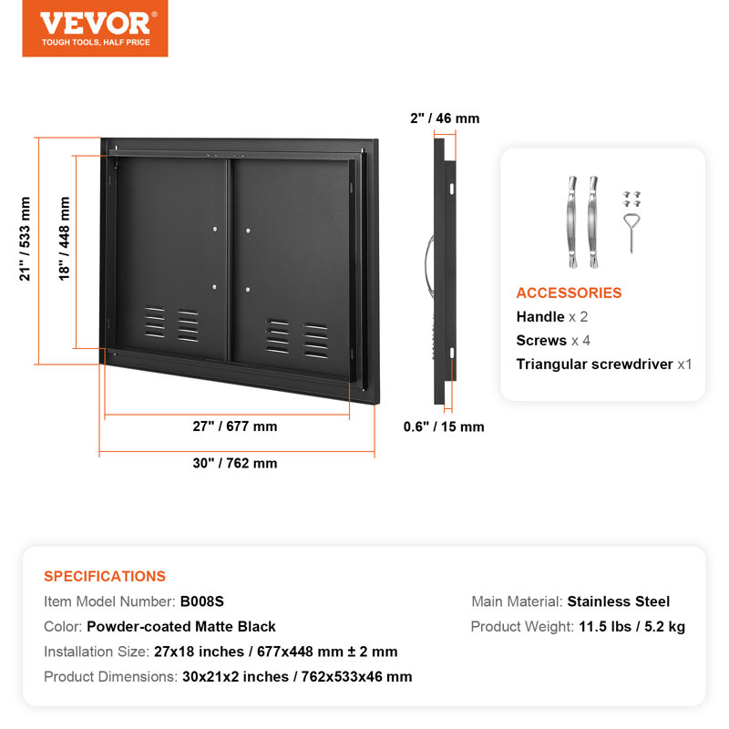 VEVOR 30x21 Inch BBQ Island Access Door Outdoor Kitchen Door Cold Plate