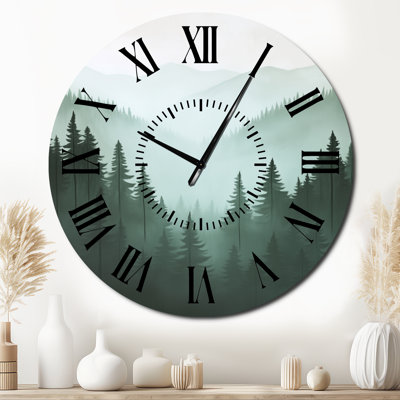 Horloge murale en métal « Forêt de pins des Highlands » - Nature verte, imprimée sur métal