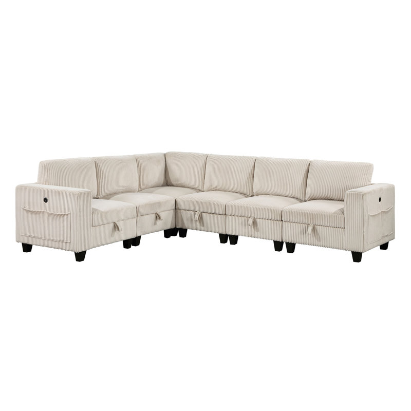 6-Piece Modular Sectional With Storage Seats, Beige Fabric