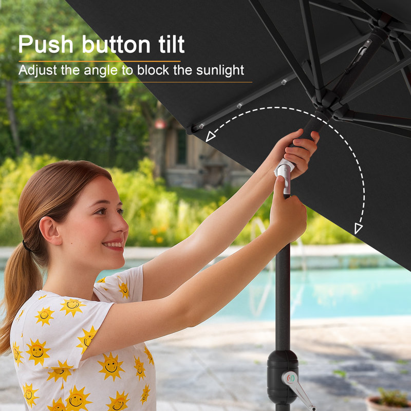 astella 10'x6' rect tilting patio umbrella Tilt | Auto-Tilt, Fade-Proof, Wind Resistant, 360 Rotation | Commercial Grade | Terylast Charcoal Be sure to block out the suns harmful rays at your next al fresco meal with this umbrellas extra 90'' Lighted Tilt Market Umbrella