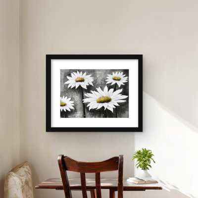«Daisies at Sun» - reproduction mat rustique encadrée pour la décoration intérieure