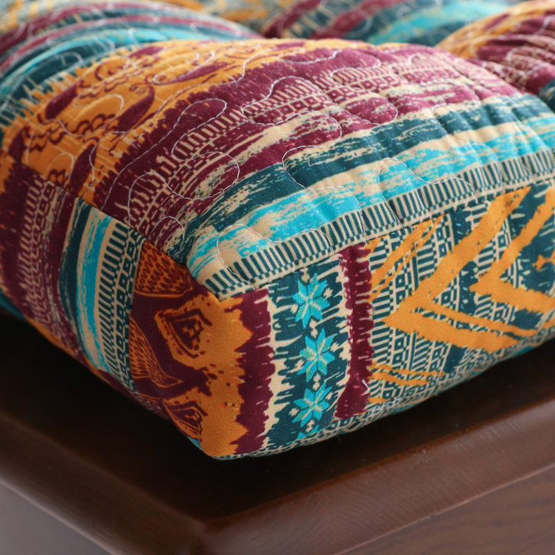 Southwest Teal Cotton and Polyester Chair Cushion with Ties