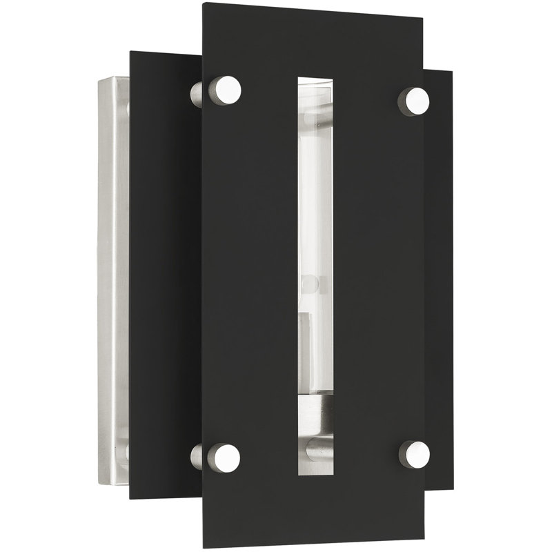 Plafonnier encastré d'extérieur Baynbridge, H 10 po x l 7 po x P 7 po, Noir / Nickel brossé