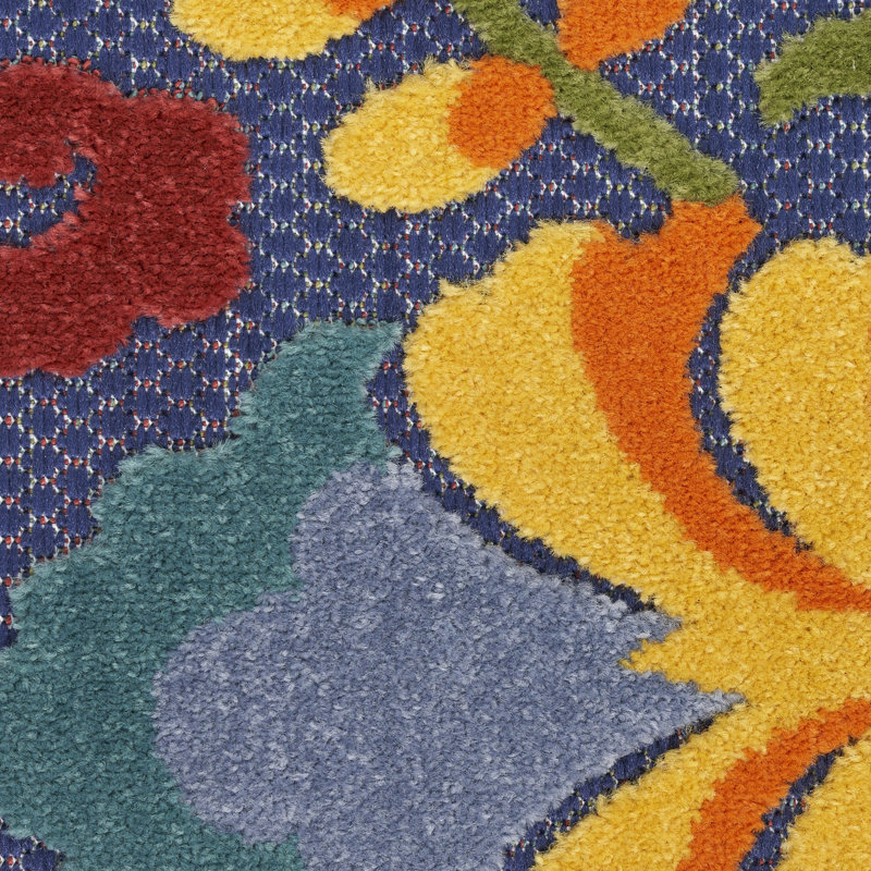Tapis floral bleu et jaune 4 pi x 6 pi tissé à la machine
