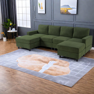 Canapé modulaire vert modulaire en velours côtelé de 98,8 po pour la maison