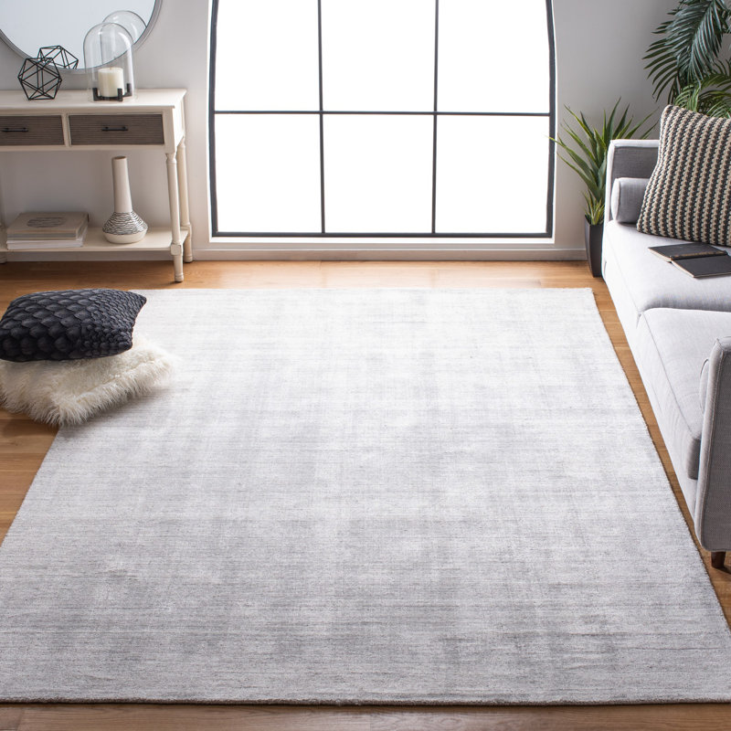 Tapis gris clair en laine / coton / laine tissé à la main Abbie-Lei, Rectangle 8 pi x 10 pi
