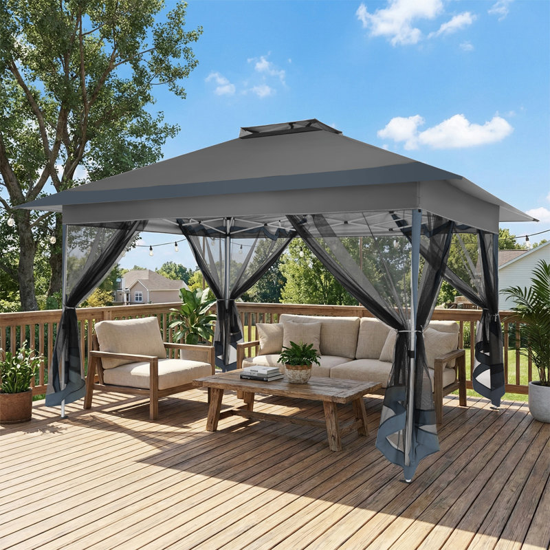Auvent 10 x 15 pi avec auvent et moustiquaire pour la pelouse, le jardin, la cour et le patio, Gris