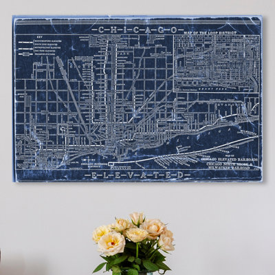 «Chicago Railroad Blueprint Map» par Oliver Gal - impression sur toile