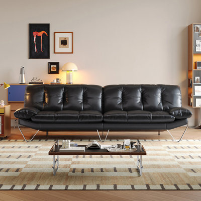 Black Genuine Leather Modular Sofa cushion couch