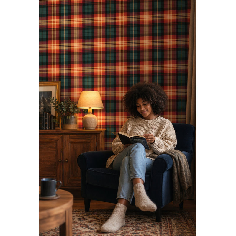 Papier peint texturé tartan, Peler et coller