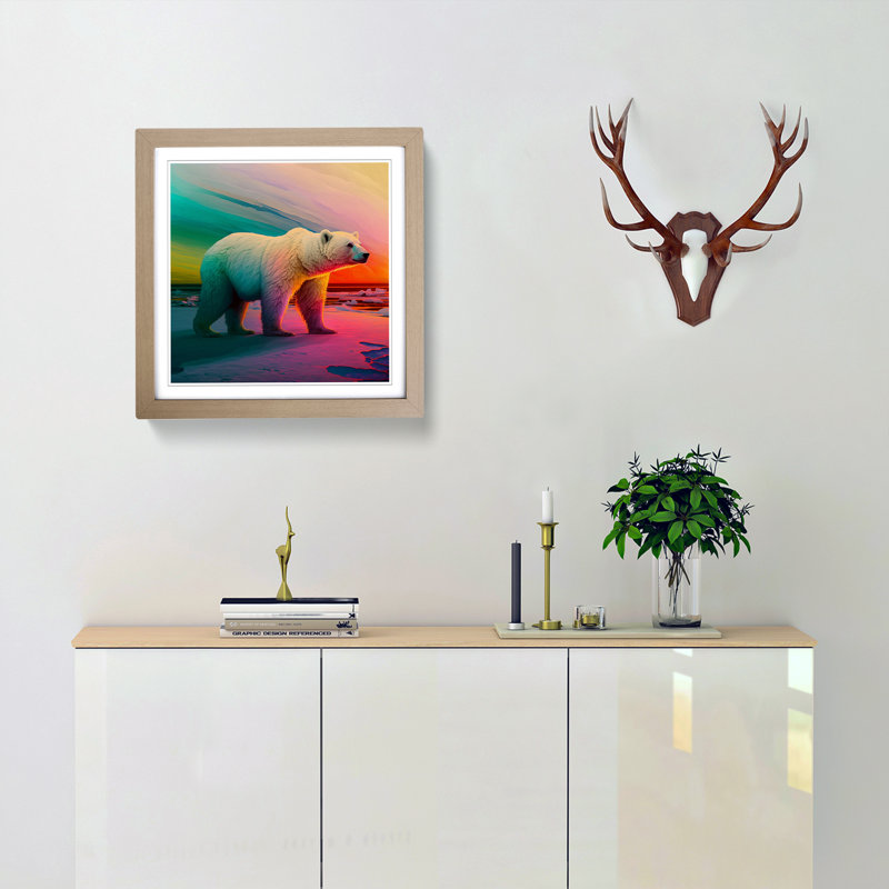 Polar Bear Colour Field - Framed Print, Oak