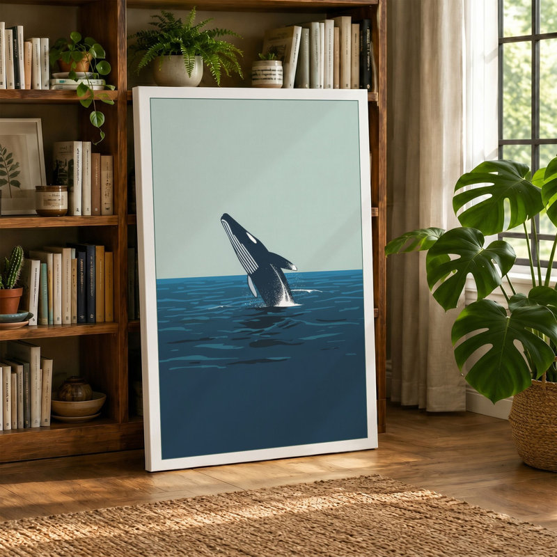 Whale in Motion Coastal - Wrapped Canvas, 36x24 - 91.4 x 61.0 cm, Terracotta Border