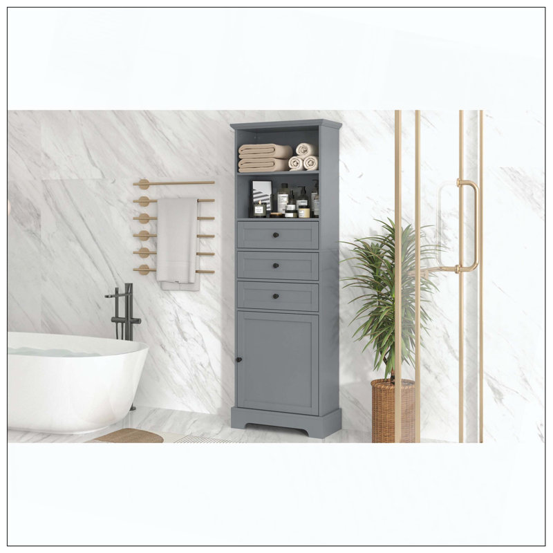 Armoire de rangement haute 3 tablettes réglables à plusieurs tiroirs, Gris