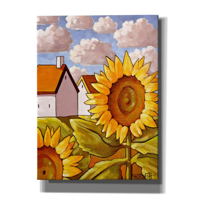 «August Grove» «Sunflower & Cottage Scenic View» par Cathy Horvath-Buchanan, art mural sur toile