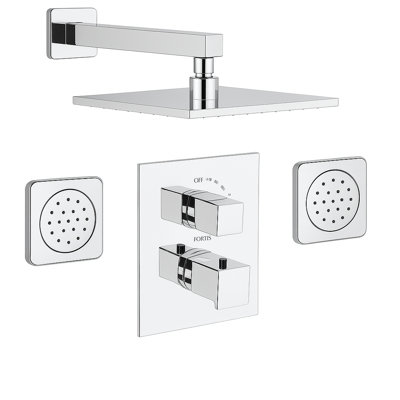 Abruzzo Thermostatic Shower System with 2-Way Diverter, 8-Inch Rain Shower Head and Two Body Sprays, Valve Included