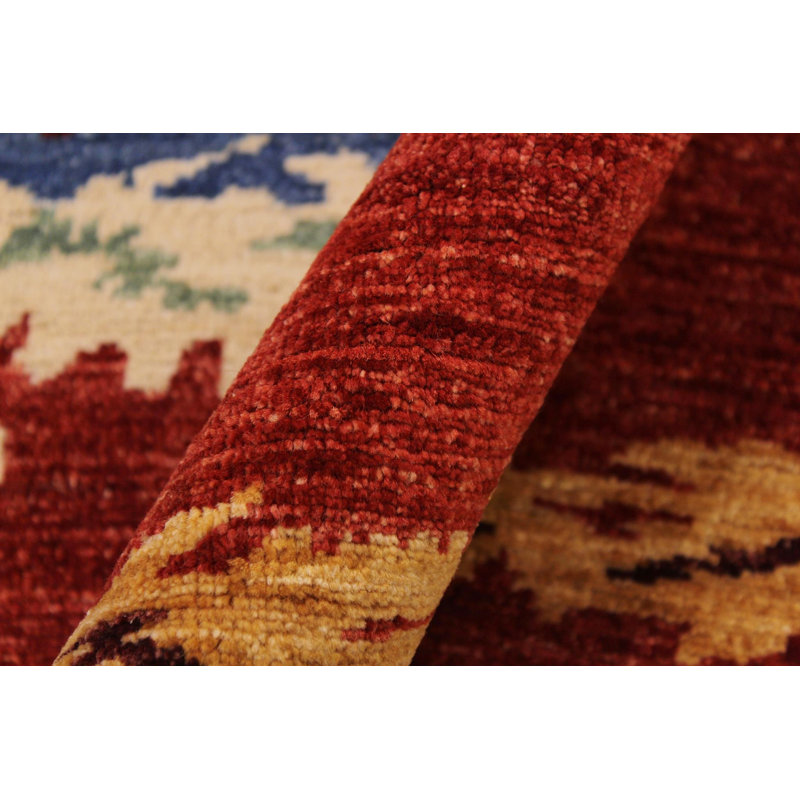 Tapis rouge / ivoire / orange en laine noué à la main 8 pi 1 po x 9 pi 11 po Brazell