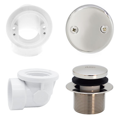 Sch. 40 PVC 1-1/2" Course Thread Plumber's Pack Tip-Toe Bathtub Drain with Two-Hole Overflow