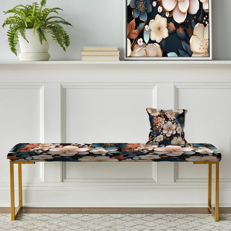 Banc rembourré or, Mystic Pink Floral Splendour