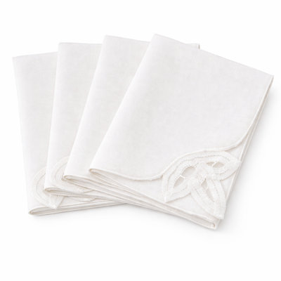 Elegant White Embroidered Tea Napkins Battenberg Lace Cotton Cloth Napkins 12" X 12", Set Of 4 