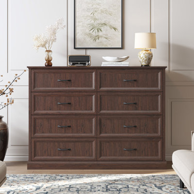 Commode à 8 tiroirs H 55 po, commode de chambre à coucher, meuble télé en bois rustique pour le salon Hava