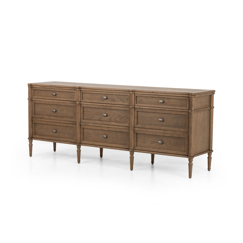 Toulouse Remmi 9 Drawer 85" W Double Dresser, Toasted Oak