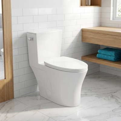 Toilette allongée une pièce à haut rendement, 1,28 GPF, chasse siphonique, 1000 g MaP, conception à jupe, hauteur confortable ADA, siège à fermeture rapide à fermeture en douceur