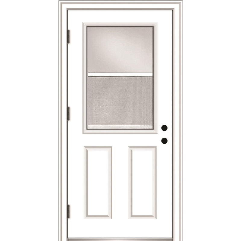 White Fiberglass 32"x80" Front Door with Clear Glass and Mini Blinds