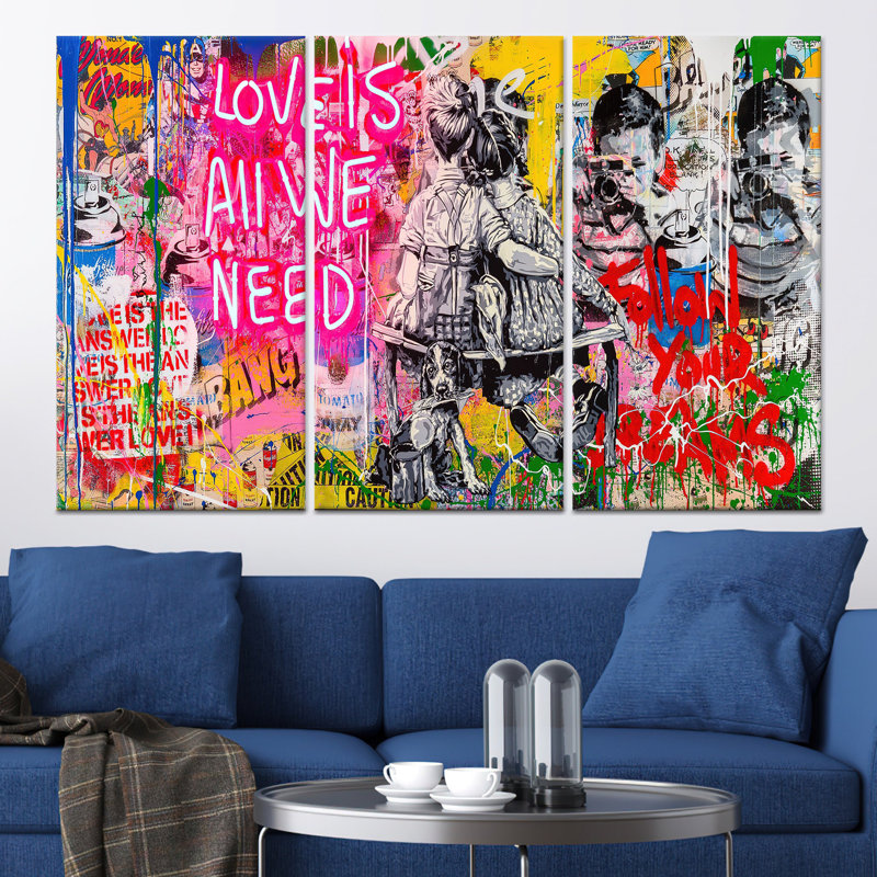 Impression sur toile: «Love Is All We Need Modern Graffiti Art», toile tendue 3P, H: 27,6 po x l: 59,1 po