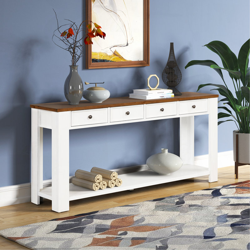 Console en bois de pin classique avec tiroirs et tablette pour une utilisation polyvalente