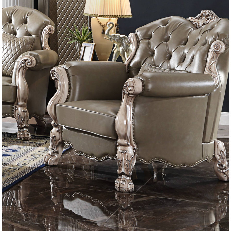 Fauteuil capitonné de 46 po de largeur Caruthers, Similicuir gris