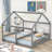 Twin Twin Size Pine Wood + MDF Platform Bed Frame No Box Spring Gray House Shape for Family-827914130