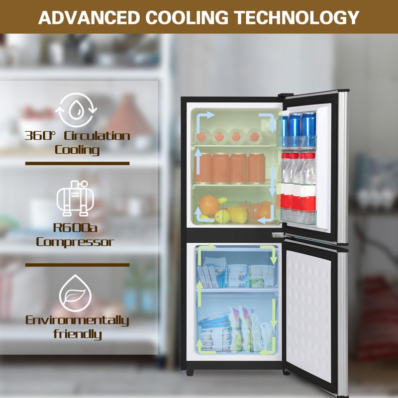 4.2 Cu.Ft Small Fridge with Freezer, 7-Level Adjustable Thermostat, Removable Glass Shelves, Quiet 38dB Energy-Saving for Dorm/Office/Kitchen