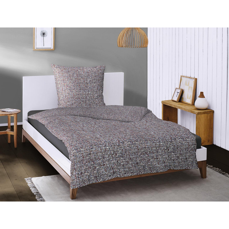 Carat Sateen Duvet Cover Set, 220 x 240cm Duvet Cover + 1 Pillowcase, Grey/Brown/Blue