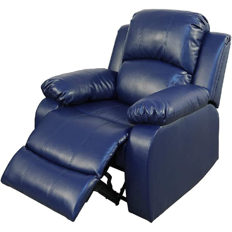 Blue Vegan Leather 3-Piece Manual Reclining Sofa Set