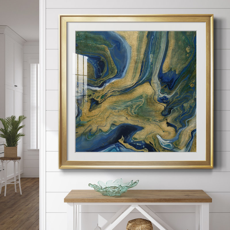 Golden Sea - peinture encadrée, H 34,5 po x l 34,5 po x P 1,5 po, Encadrement doré