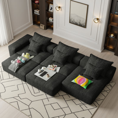 170" Oversized Modular Sectional Sofa 5-Seat Sparkling Couch with 6 Pillows, No Assembly Required by Wrought Studio