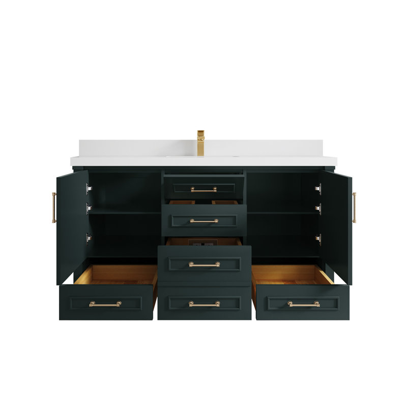 Ensemble de meuble-lavabo simple 60 po Aberdeen, Forêt foncée, Quartz blanc