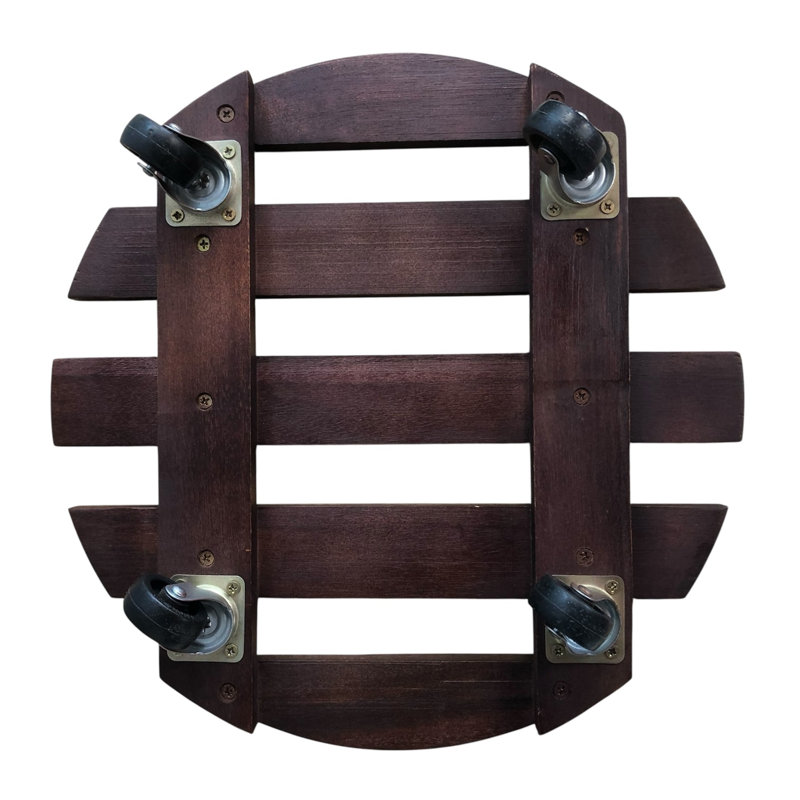 13.8" Acacia Round Plant Caddy (Pack of 2)