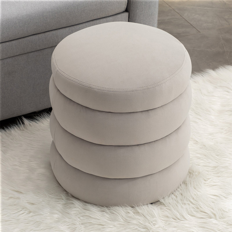 Repose-pieds rond Hasset, repose-pieds rond doux, repose-pieds, Mélange de polyester gris clair