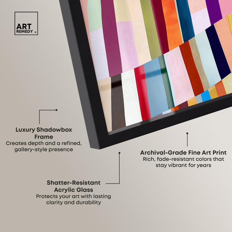 Rainbow Ribbon I Abstract Decor Shadowbox Print par Art Remedy, H 13 po x l 13 po, Noir