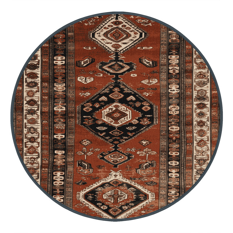 Tapis brun turc lavable à la machine, Rond 8 pi