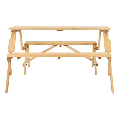 2-in-1 Transforming Interchangeable Picnic Table Wooden Table Bench Set Outdoor