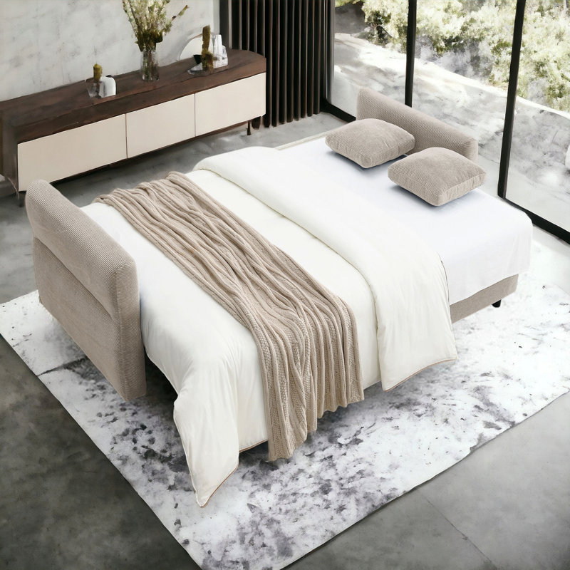 Fabric Pull-Out Sleeper With Storage, Beige