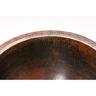 14" Round Under Counter Hammered Copper Bathroom Sink
